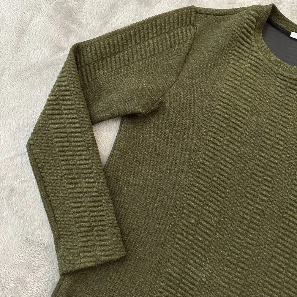 Zara Textured Olive Green Long Sleeve Dress Women's LARGE - Picture 2 of 7